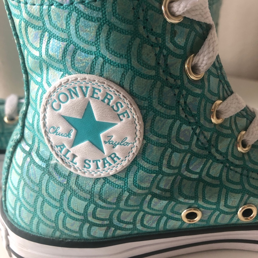 Teal High Top Converse Iridescent Mermaid Scales